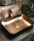 USZWBY Vessel Sinks Bathroom Sink, Art Ceramic Rectangular Vessel Basin Vanity, Under Cabinet Countertop for, Black Bathroom Bowl Sink with elegant gold interior