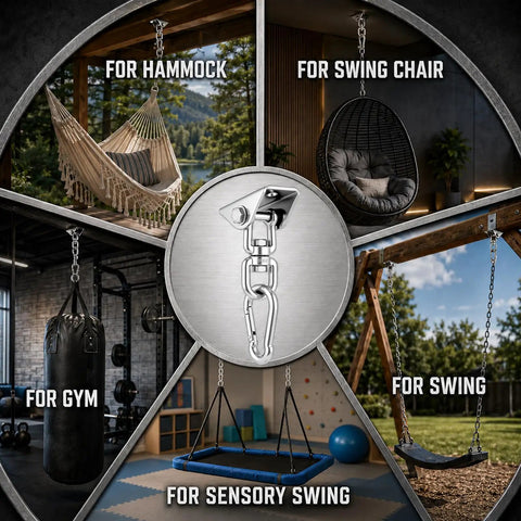 Six Pack Heavy Duty Swing Hangers For Wood Sets Up To 1000 Lbs Each, 360 Degree Swivel Stainless Steel Hammock Hardware Kit For Porch Playground Indoor Yoga Outdoor Fun Built To Last hanging hammock, chair, gym, swing