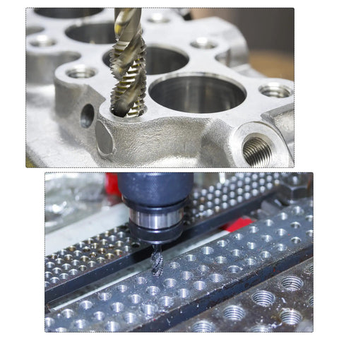 Pro Grade M12 x 1.75 Spiral Flute Thread Tap in action for metric machine threading with burr-free, precise H2 tolerance results.