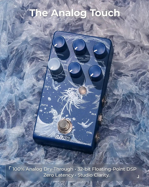 Limbo Stereo Reverb Pedal With Shimmer Tide And Freeze Nine Ambient Effects for electric guitar, bass, and synth; blue design.
