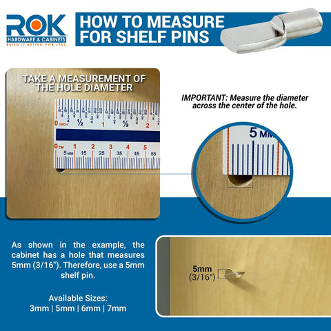 How to measure hole diameter for Flat Out Strong 1/4 Inch L Shaped Shelf Support Pins With Hole In Sleek Brass Finish.