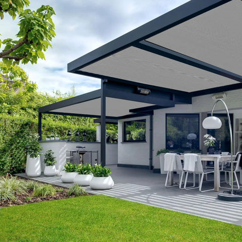 8 By 10 Foot Outdoor Sun Shade Cloth With Grommets For Patio Carport And Backyard Grey Shade Sail That Blocks Up To 95 Percent UV Rays Keeps Kids Cars And Plants Chill In The Sun installed over a patio