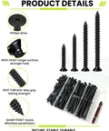 130pc Black Wood Screws Set With Long Phillips Flat Head Screws Carbon Steel Four Size Screw Kit 0.75 Inch 1.25 Inch 1.50 Inch 2 Inch Driver Included Built For DIY Woodworking Cabinets And Furniture Projects., black wood screws in storage box with Phillips drive and four sizes