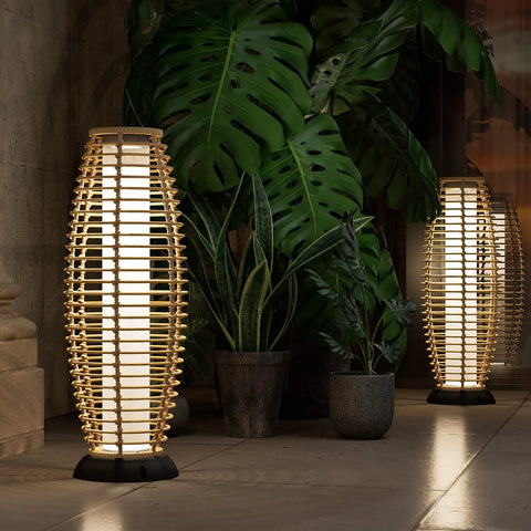 Patio Floor Lamp Outdoor Solar Powered Lantern With Weather Resistant Wicker Finish For Garden Deck And Backyard Auto On At Dusk 40 Lumens Cozy Vibe Large Sized For Indoor Outdoor Lighting Natural Brown