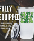Dope Pickle Lover Travel Tumbler With Secure Spill Proof Lid 20 Oz Double Walled Stainless Steel Thermal Insulated Cup showing lid and straw.