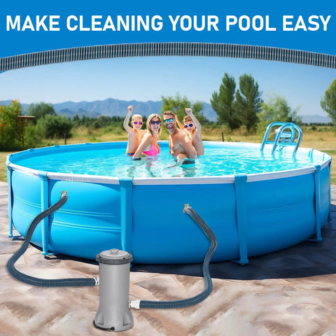 Family enjoying above-ground pool with 2 Pack 1.25 Inch EVA Pool Pro Grade Hoses With 2026 Upgrade Flexible Tube Head connected