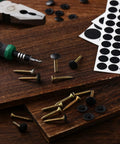 Plastic Self Tapping Screw Cap Covers Set with Self Adhesive Hole Covers for Wood Furniture black finish with screws and stickers