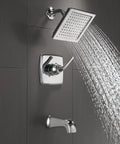 Geist 14 Series Square Bathtub And Shower Faucet Set With Chrome Shower Head And Handle Valve Trim Kit Chrome Finish Valve Included