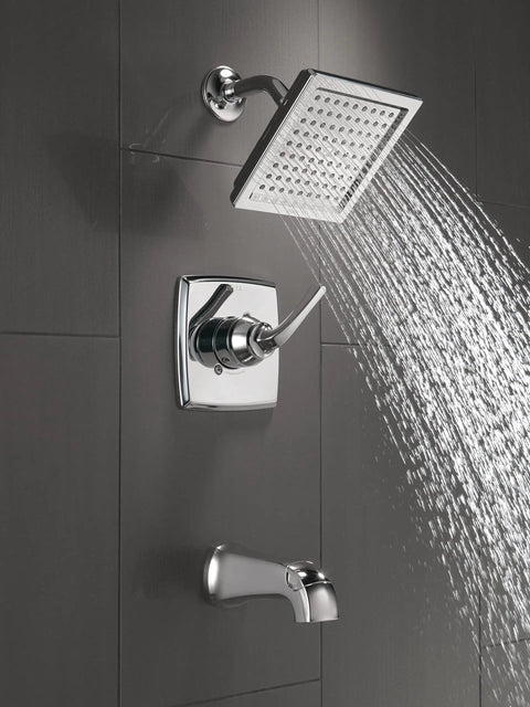 Geist 14 Series Square Bathtub And Shower Faucet Set With Chrome Shower Head And Handle Valve Trim Kit Chrome Finish Valve Included
