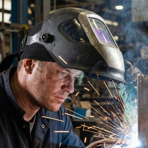 Welder wearing Flame Resistant Welding Cap Do Rag With Mesh Inside Liner For Men And Women Protective Head Gear