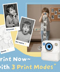 Kids Instant Print Camera With Zero Ink Thermal Printing And Four Paper Rolls For Real Photos On The Go No Ink Cartridges Needed Choose Grayscale Dot Matrix Or Sketch Modes Point And Shoot Family Favorite. White kid camera with printed photo strips