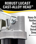 Close-up of Heavy Duty Lever Grease Gun With 18 Inch Flex Hose And Coupler 7000 PSI High Pressure Deluxe LuCast head