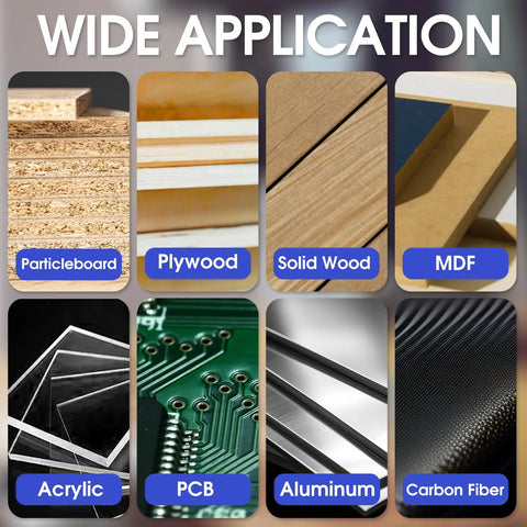 Nails Every Cut 10 Piece 1/4 Inch Shank Solid Carbide Cnc Router Bit Set For Woodworking Detail Carving Trimming V Groove Engraving And Custom Shop Crafts shown with various materials.