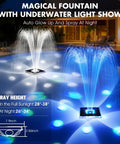 Upgraded 2026 Solar Pool Fountain With Light Show, floating above-ground large fountain with night glow, dark blue design