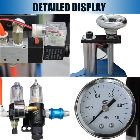 Detailed components of the Desktop Pneumatic Punch Press Machine With 110V Power And 440 Lb And 200 Kg Of Force, Digital Display Controller.