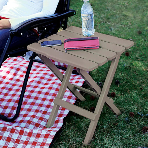 Portable Folding Outdoor Side Table for Indoor and Outdoor Use Weatherproof and Rustproof Durable Plastic Lightweight 2.9 Lb Table beside chair