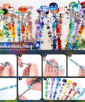 Colorful production steps for 513 Piece DIY Beaded Garden Stakes And Fairy Wand Craft Kit With Sparkling Crystal Accents.