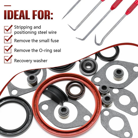 Professional Grade Grip Tight 4 Piece Hook And Pick Tool Set Double Pointed Scribe for O-ring seal removal and wiring.