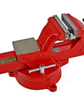 Heavy Duty 4 Inch Bench Vise Built Tough With 130,000 PSI Austempered Ductile Iron, 360 Degree Interlocking Swivel Base, Replaceable Machinist And Pipe Jaws, 2 Lockdowns, Red
