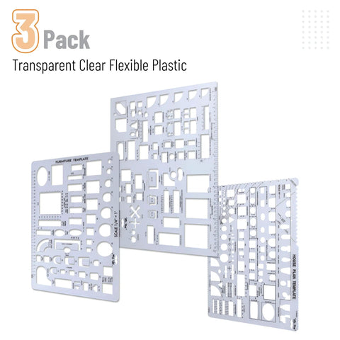 Slick 3 Piece Interior Design And House Plan Template Set Featuring Professional Furniture Layout with transparent flexible plastic.