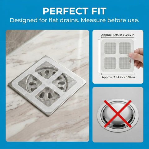 Fifty Pack Disposable Shower Drain Hair Catcher Stickers With Tough Adhesive Mesh Filter Snags Up Strand And Gunk Before Clogging Pipes Keeps Your Bathroom Sink Runnin Smooth And Clear on flat drain.