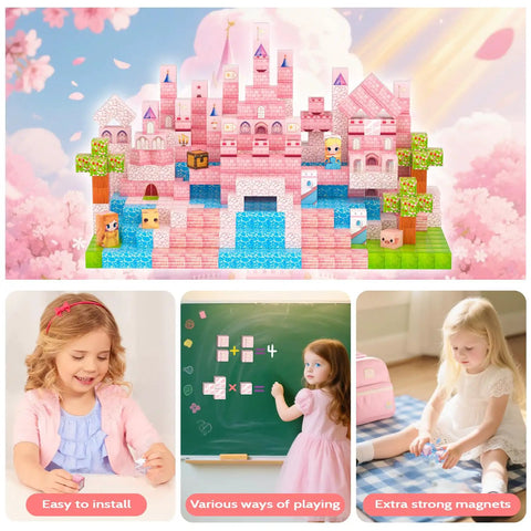 Magnetic Blocks Set 100 Pieces For Kids 3 Plus Totally Kid Friendly Open Ended STEM Toys Magnetic Tiles Building Castle Creation