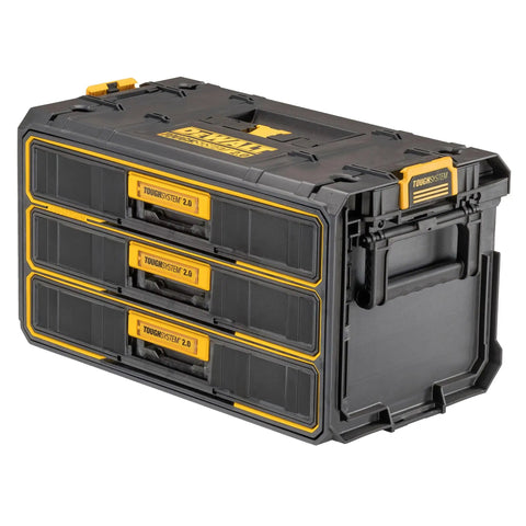 ToughSystem 2.0 3 Drawer Tool Organizer and Storage Module with Ball Bearing Slides, black and yellow stackable design