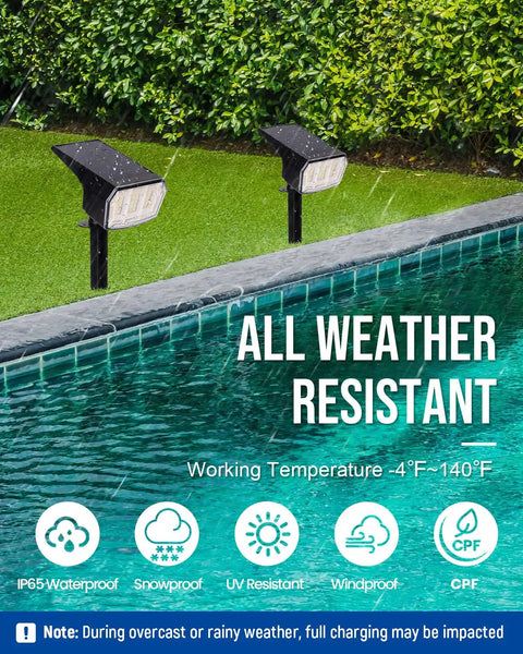 63 LED Solar Spotlight Lights Outdoor With 3000K Daylight Super Bright 3 Lighting Modes IP65 Waterproof by pool edge