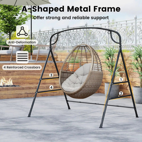 Heavy Duty Hammock Stand With A Frame For Porch Lawn Garden Backyard Supports Up To 660 Lbs Four Reinforced Crossbars, with a hanging chair