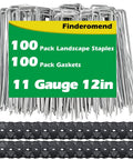 100 Pack Landscape Staples And 100 Pack Gaskets 12 Inch 11 Gauge Galvanized Steel Garden Staples With Black Pads Turf Staples For Weed Barrier Grass Pro.