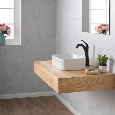 Rectangular Vessel Sink In White Porcelain Ceramic 19 Inch Bathroom Basin Scratch Resistant Stain Resistant High Gloss Finish Easy To Clean Installation Ready Model KCV 122