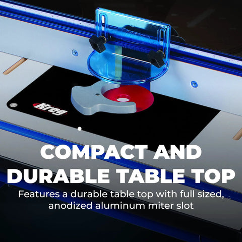 PRS2100 Bench Top Router Table For Home Workshops with anodized aluminum miter slot and blue fence accessories