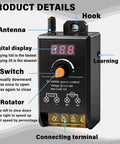 Universal Motor Speed Controller For 12V To 60V Systems With 12A Max Includes 2 Remote Controls DIY Ready Perfect For Motors LEDs And Fans 433MHz Wireless RF Switch Compact 100x50x36mm Receiver For Tight Spaces; front view with display, antenna, and terminals
