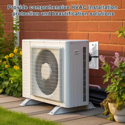 Weather Tough HVAC Wall Penetration Cover And Lineset Sleeve Kit Snug Fit For 1 3/4 Inch Refrigerant Lines UV Resistant ABS Build on outdoor AC unit.