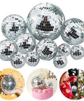11 Piece Disco Ball Cake Decorations Set With Mirror Ball Toppers For Cakes And Party Tables Includes 4 Sizes 8cm 6cm 4cm And 2cm Perfect 70s Theme Birthday Centerpiece And Disco Dance Party Decor displayed with cake and festive settings