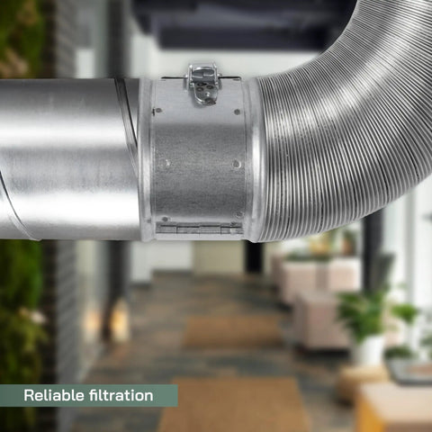 Pro Grade 4 Inch Inline Air Filter For Ducting, Heavy Duty G4 Class Filtration Purifier System installed in ducting setup