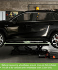 Side view of Beefy 7000 Lbs Portable Car Lift With 26.8 Inch Max Height Four Column Quick Jack lifting an SUV in a garage.