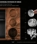4 In 1 Walnut Pro Barista Style Espresso Tamping Station And Knock Box for 58mm Portafilter with slots for distributor and tamper
