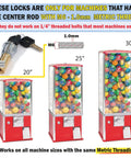 Replacement Lock And Key Set For Gumball Machines Top Lid Locks with M6 - 1.0mm metric thread, compatible with 20, 25, 30 inch machines.
