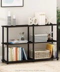 Toolless 3-Tier Corner Storage Shelf, 47.4-Inch Wide Espresso Open Shelves For Living Room, displaying books and decor.