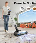 Woman using Cordless Vacuum Cleaner With Self Standing And LED Screen, Lightweight Yet Powerful Suction on carpet