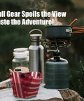 Ultralight Collapsible Camp Mess Kit With Bowls Plates, And Cups, BPA Free 4 Or 13 Piece Set beside camping stove and kettle
