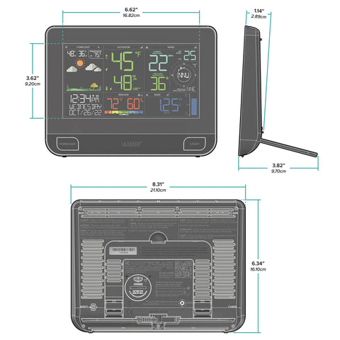 Dimensions of Must-Have Professional Smart Wi-Fi Weather Station With Remote Monitoring, 400 Foot Range, V42-PRO-INT, multi-view.