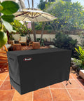 55 Inch Outdoor Cover for Keter Unity XL Portable Table UV Resistant Breathable All Weather Protection Heavy Duty 300D Polyester with Secure Side Straps Built To Last shown on a patio table.