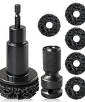 Wheel Hub Cleaning Tool Set With Five Cleaning Heads For Passenger Cars And Trucks Pro Grade Heavy Duty Durable Stud Cleaner And Hub Resurfacing Kit For Rust And Paint Removal Easy Maintenance, showcasing components on white background.
