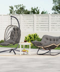 Outdoor Egg Swing Chair With Stand And Footrest, Cozy Patio Hanging Rocking Chair With Cushion, Dark Gray on patio