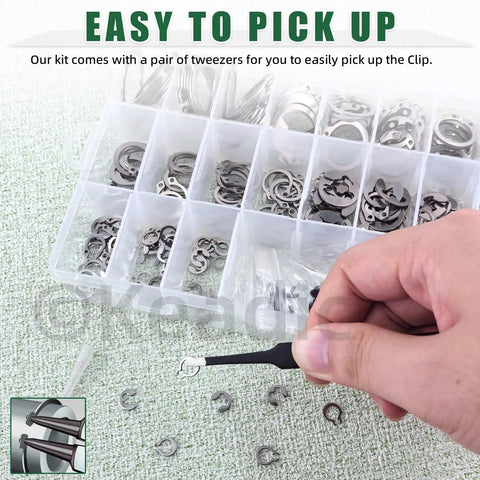 Heavy Duty C Clip And E Clip Snap Ring Set Kit 303 Pcs With 21 C Clip Sizes M4 To M28 And 10 E Clip Sizes 1.5mm To 10mm Plus Tweezers