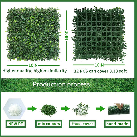 Boxwood Wall Panels 12 Pack 10x10 Inches Realistic Artificial Greenery For Indoor Outdoor Backdrops Faux Foliage Wall Decor