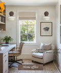 Wall Sconce Lighting Oil Rubbed Bronze Milk Glass Hardwired Wall Sconces in modern home office setting with desk and window.