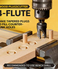 4-flute plug cutter in use with 15 Piece Countersink Drill Bit Set With Magnetic Extension Bit Holder And Wood Plug Cutters